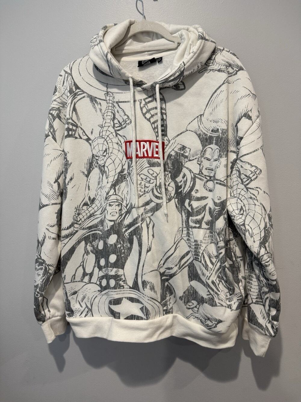 Marvel All over Avengers Superhero Hoodie Aeropostale Men’s Large White Gray